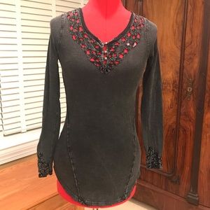Free People Black V Neck Cut Out Henley